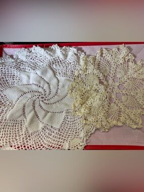 Vintage Doilies Handmade Crochet Set  of 2 White & Cream. ODB